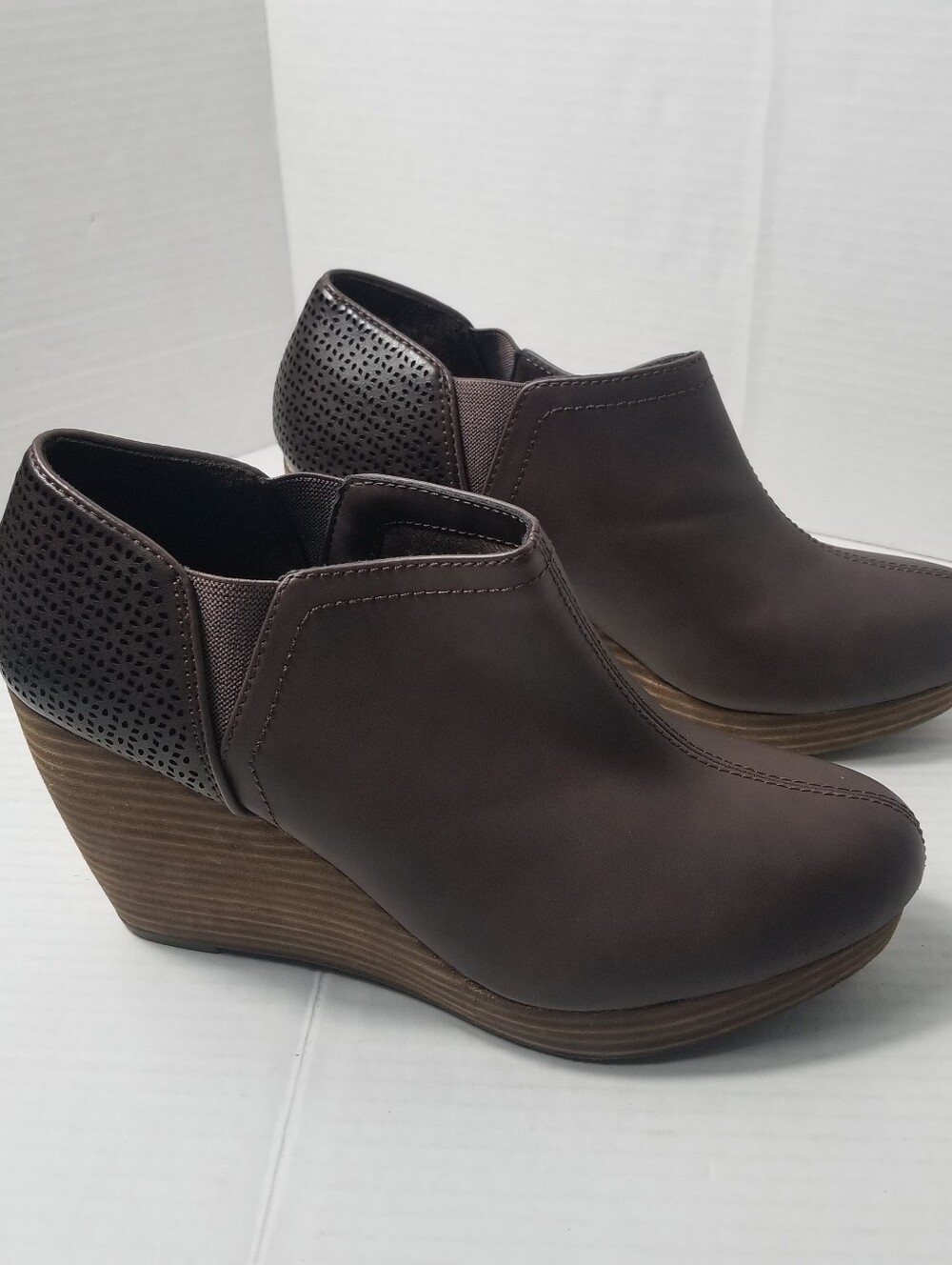 DR SCHOLL'S WOMEN'S BROWN WEDG ANKLE BOOTS SIZE 10 WIDE